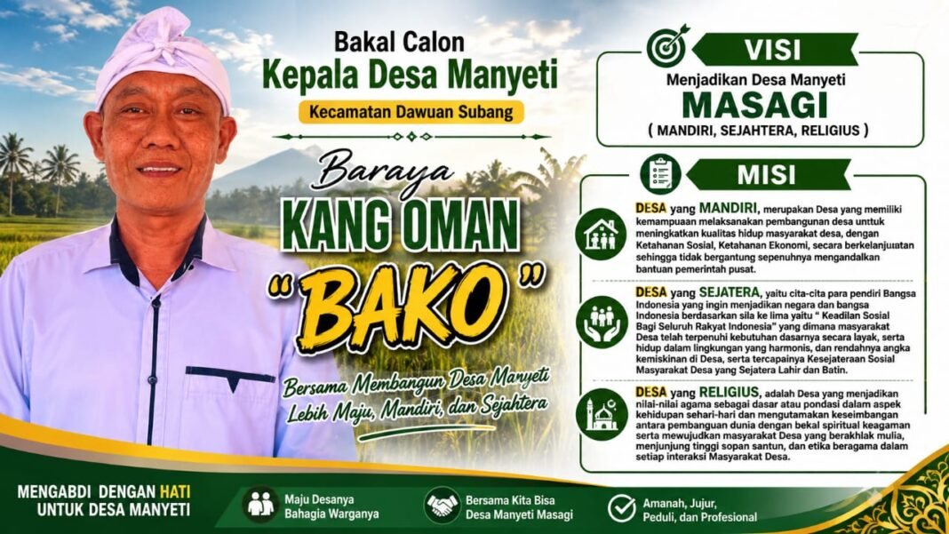 Kang Oman Siap Maju di Pilkades Desa Manyeti, Menjadikan Desa Manyeti yang MASAGI Kang Oman Siap Maju di Pilkades Desa Manyeti, Menjadikan Desa Manyeti yang MASAGI