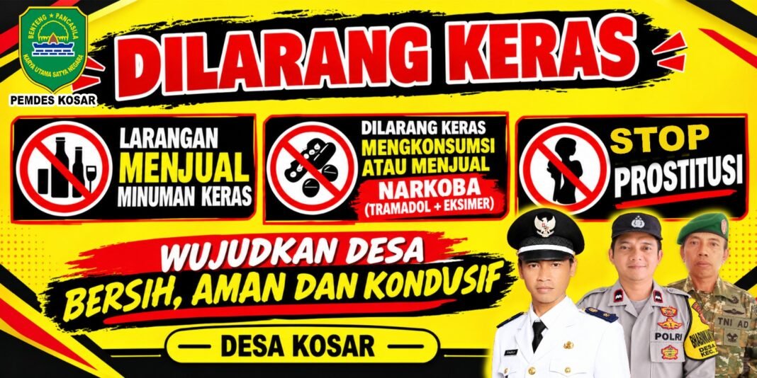 Demi Desa Aman, Pemdes Kosar Sampaikan Imbauan “DILARANG KERAS” Jual Miras dan Narkoba Demi Desa Aman, Pemdes Kosar Sampaikan Imbauan “DILARANG KERAS” Jual Miras dan Narkoba